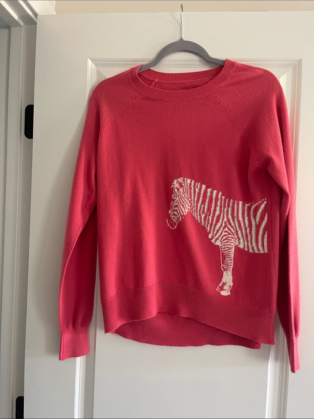 The Limited Coral Pink Crewneck Sweater with White Zebra Motif